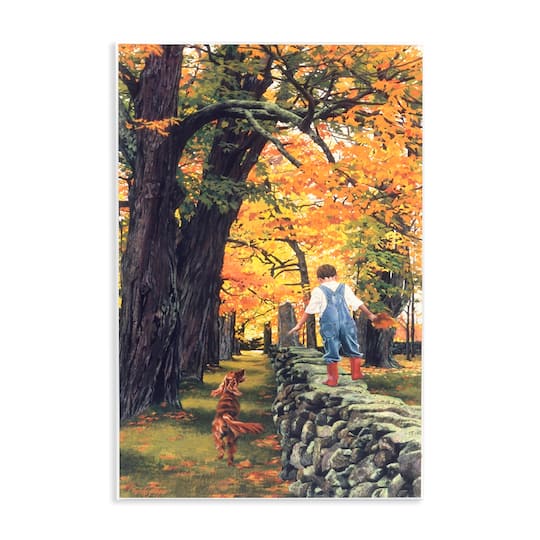 Stupell Industries Boy on Wall with Dog Wall Plaque Art
